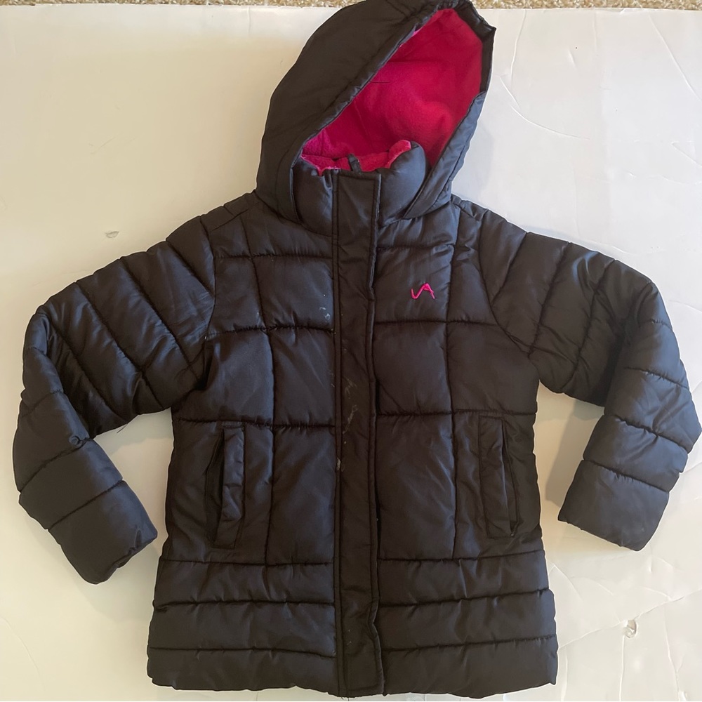 Girls Black Fleece-lined Puffer Jacket with Hood